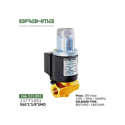 Brahma Electroválvula de gas E6G*L*3/8*GMO 13775001