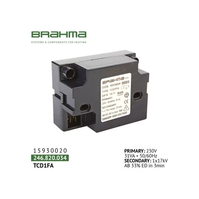 Brahma Transformador de encendido TCD1FA 15930020