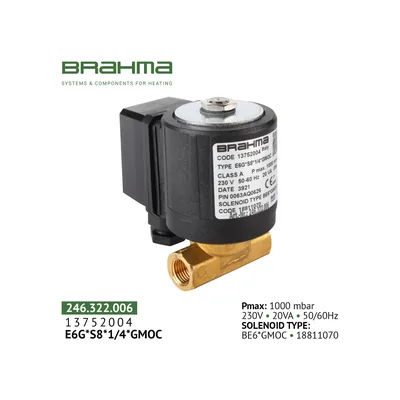 Brahma Electroválvula de gas E6G*S8*1/4*GMOC 13752004